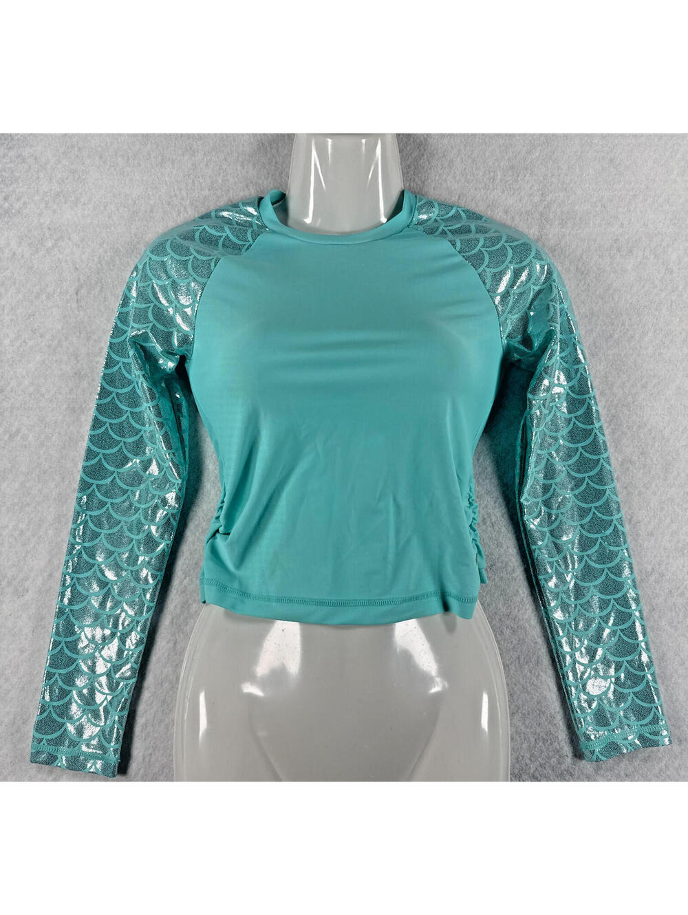 Free Country Girls Size Small 7/8 Aqua Mermaid Scale Rash Guard LS Swim Top NWOT